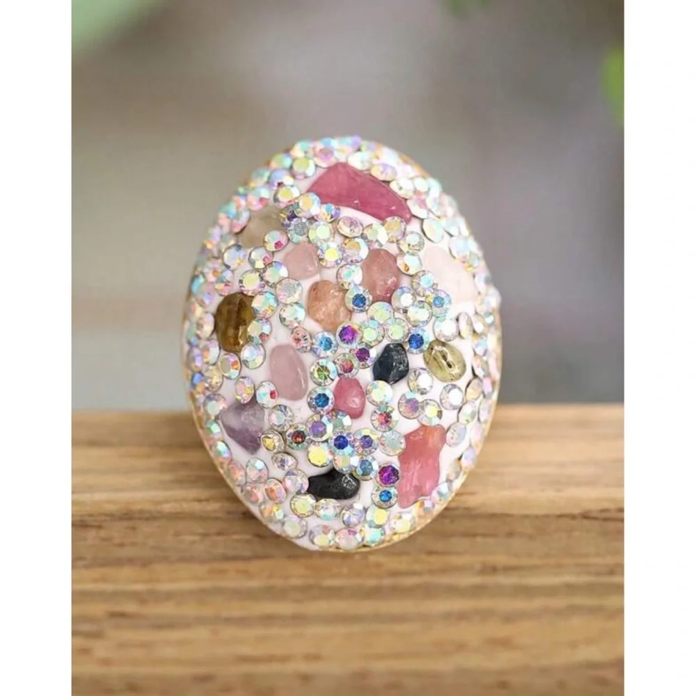 Large Pave Rhinestone Statement ring with AB Rhinestones & colorful stones